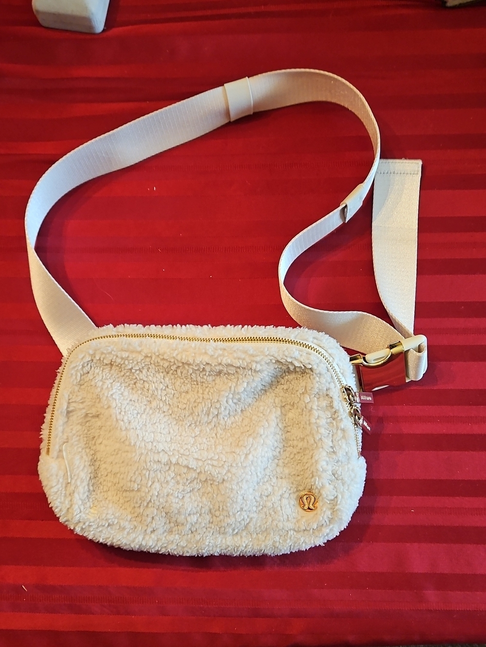 lululemon athletica Cream Sherpa Crossbody Pouch with Gold Hardware